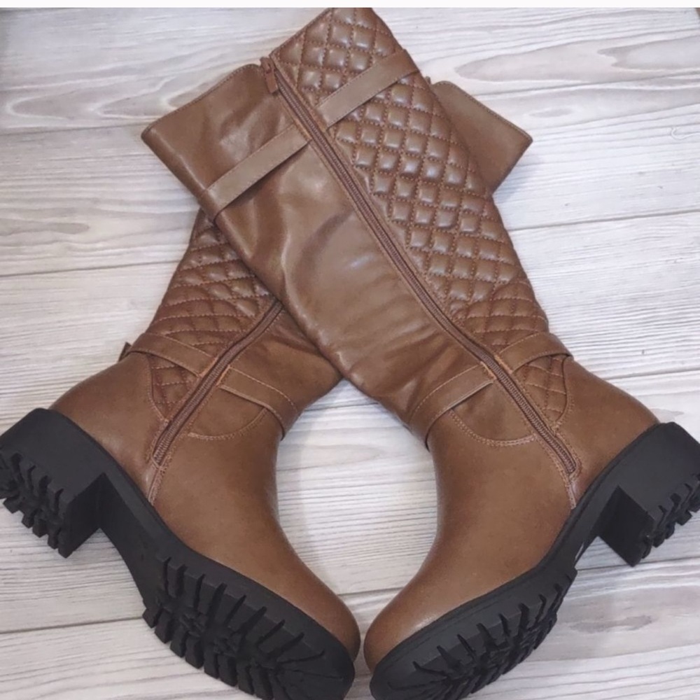 Brown Heeled Boots with Quilted Pattern